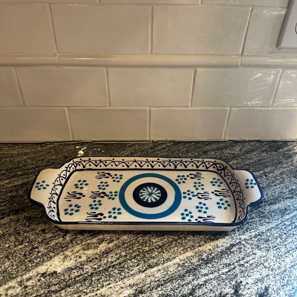 Turkish Artisan Blue Floral Hand Painted Serving Platter - Picture 1 of 5
